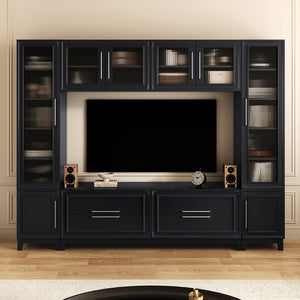 English Elm Vibe Haus Fluted Glass Wall Unit Tall Mdf Entertainment Console for Living Room N893S000011B