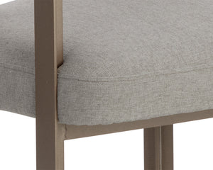 Sunpan Mae Dining Armchair - Elegant Barrelback Design with Gold Powder Coated Steel Base for Modern Homes Ernst Sandstone