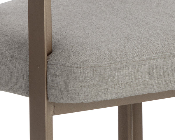 Sunpan Mae Dining Armchair - Elegant Barrelback Design with Gold Powder Coated Steel Base for Modern Homes Ernst Sandstone