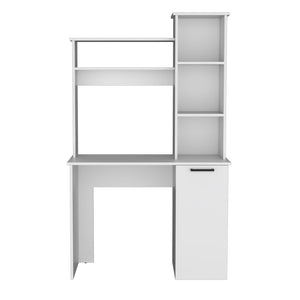 English Elm Carson White Computer Desk with Hutch, 25.8" Work Surface, Single Door Cabinet, 3-Tier Shelves, Modern Storage Solution B200P188876