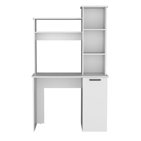 English Elm Carson White Computer Desk with Hutch, 25.8" Work Surface, Single Door Cabinet, 3-Tier Shelves, Modern Storage Solution B200P188876