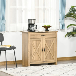English Elm Homcom Farmhouse Sideboard Buffet With Barn Doors, Adjustable Shelf & Drawer For Rustic Storage Solutions W2225P217416