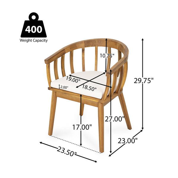 English Elm Christopher Knight Home® - Klismos Teak+ Beige 7PCS Acacia Wood Patio Dining Set – Weather-Resistant Curved-Back Chairs, Seats 6 KLISMOS7PCDSET