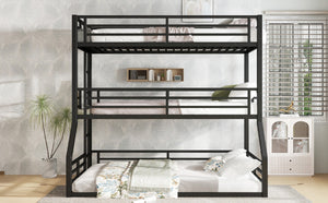English Elm Twin Metal Triple Bunk Bed With Safety Guardrails - Heavy-Duty, Noise-Reduced Design In Black Finish P2 W1580S00177-GIGA