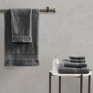 JLA Home Madison Park Signature - 100% Egyptian Cotton Luxe 6-Piece Towel Set — 650 GSM Spa-Soft, Highly Absorbent, OEKO-TEX Gold Certified Charcoal MPS73-477
