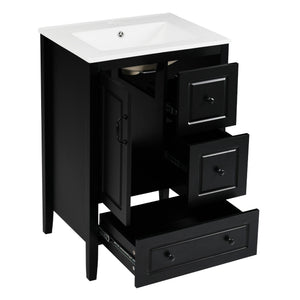 English Elm Christopher Knight Home® - 24 Freestanding Retro Bathroom Vanity with Ceramic Sink, Soft-Close Cabinet & Drawers, Painted MDF Finish Black N759P292551B