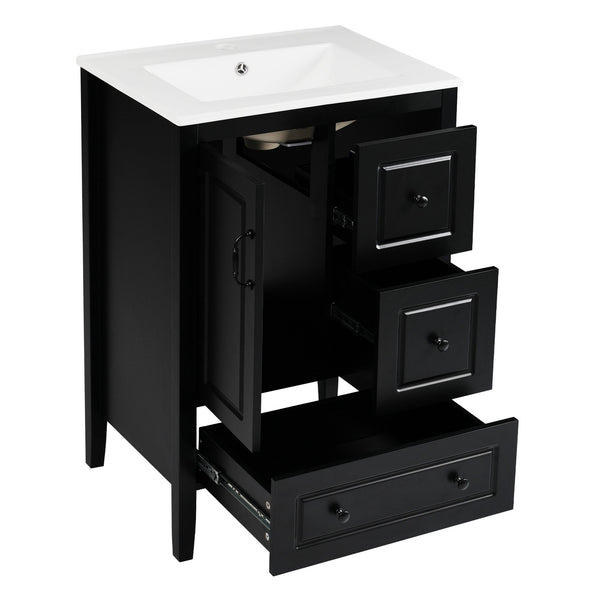 English Elm Christopher Knight Home® - 24 Freestanding Retro Bathroom Vanity with Ceramic Sink, Soft-Close Cabinet & Drawers, Painted MDF Finish Black N759P292551B