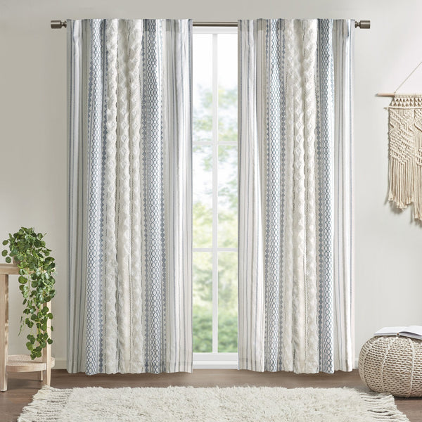 English Elm Cotton Printed Chenille Stripe Curtain Panel with Lining, 50x108, Rod Pocket & Back Tabs for Light Control and Texture Decor B035P294215