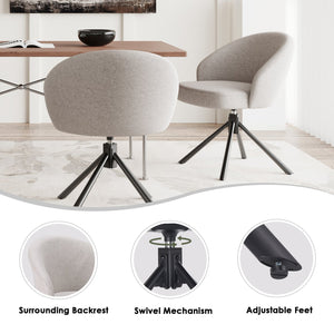English Elm Swivel Linen Armchairs Set of 2 with 360 Rotation Matte Black Legs Modern Dining T3623P432025