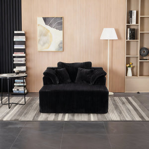 English Elm 60 Inch Oversized Corduroy Cloud Chaise Frameless Deep Seat Lounge for Living Room Black W1919P499870