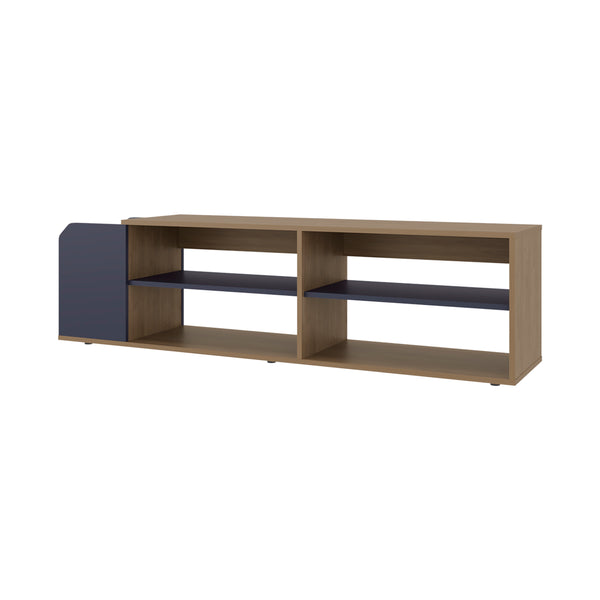 English Elm Modern TV Stand Navy Blue & Natural Oak 59" Entertainment Console with Open Shelves, Scratch-Resistant Finish B128P387084