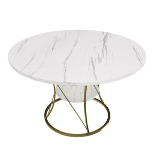 English Elm 43 Inch Expandable Round Dining Table Walnut Veneer Seats Six with Metal Storage Shelf Walnut+Gold W2700P411581