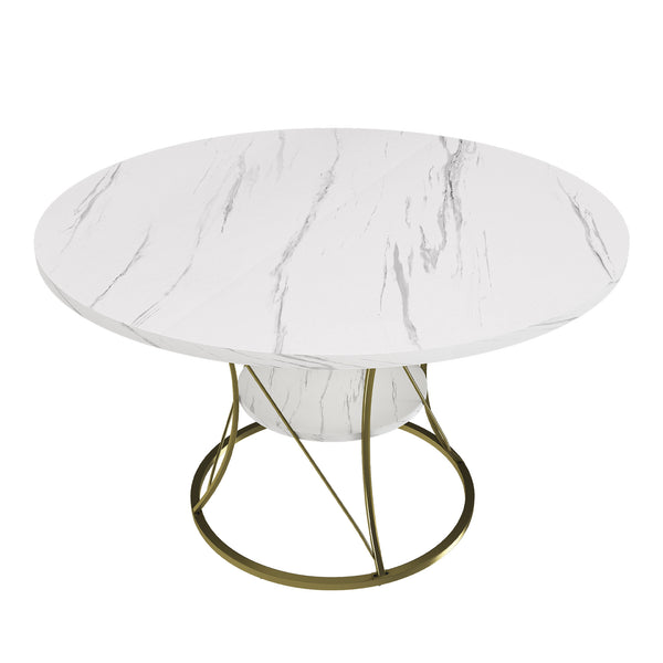 English Elm 43 Inch Expandable Round Dining Table Walnut Veneer Seats Six with Metal Storage Shelf Walnut+Gold W2700P411581