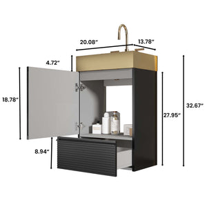 English Elm Gada 20" Modern Black Bathroom Vanity With Gold Stainless Steel Sink & Storage For Compact Spaces W1865S00094