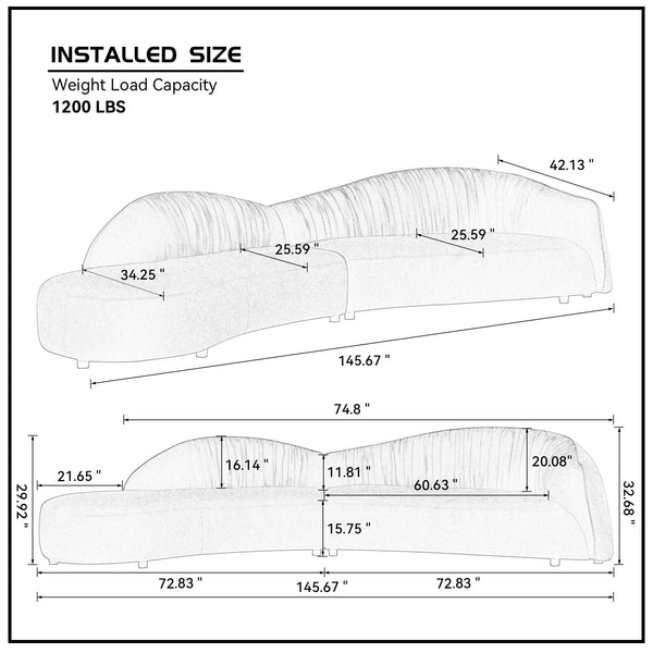 English Elm 145.67'' Stylish Mid-Century Green Sofa With Left-Facing Chaise For Living Room, Bedroom & Office W876S00324