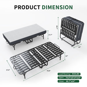 English Elm 75 Inch Rollaway Twin Bed with Memory Foam Mattress Heavy Duty Steel Frame Foldable W2735P425460