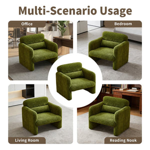English Elm Best-selling Boucle Cloud Chair Curved Plush Upholstered Armchair with Lumbar Pillow Included Green W1765P334056