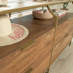 English Elm Dresser, Versatile Brown Finish With Tempered Glass Top - Stylish Storage For Any Room, Quick Assembly B356P402780