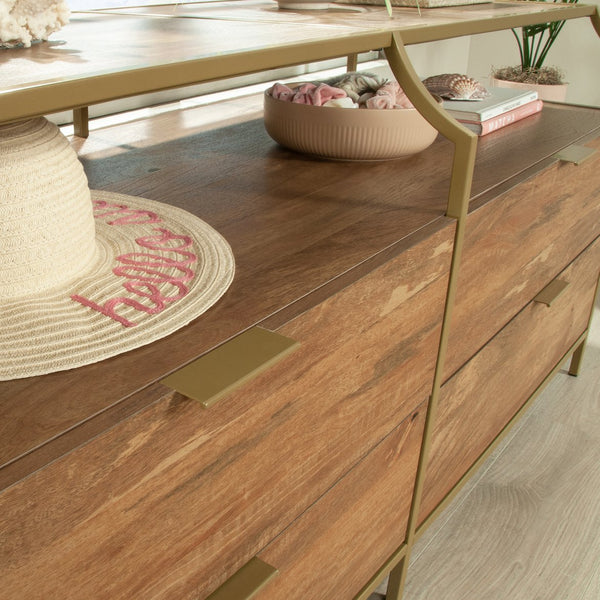 English Elm Dresser, Versatile Brown Finish With Tempered Glass Top - Stylish Storage For Any Room, Quick Assembly B356P402780