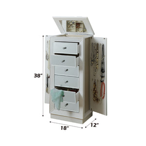 English Elm Talor White Finish Jewelry Armoire with Mirror, Velvet-Lined Drawers, Side Hooks & Anti-Tip Strap B2726P256368
