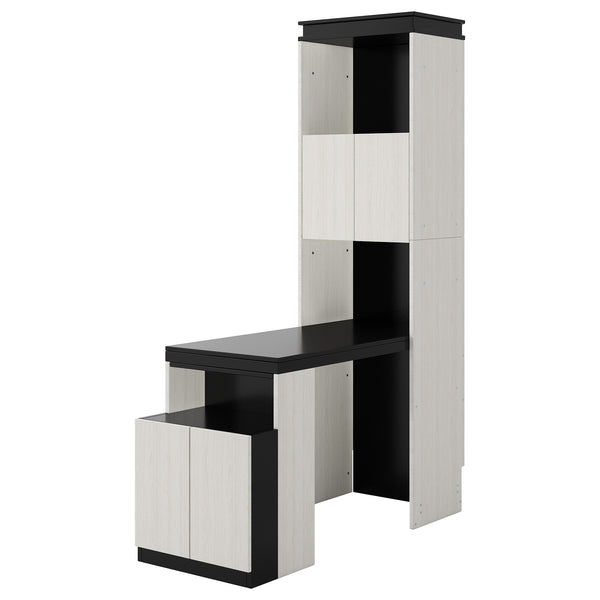 English Elm Full Full Size Murphy Bed with Desk, Shelves & Cabinets in Black+White — Space-Saving, Sturdy Design GX002042AAE