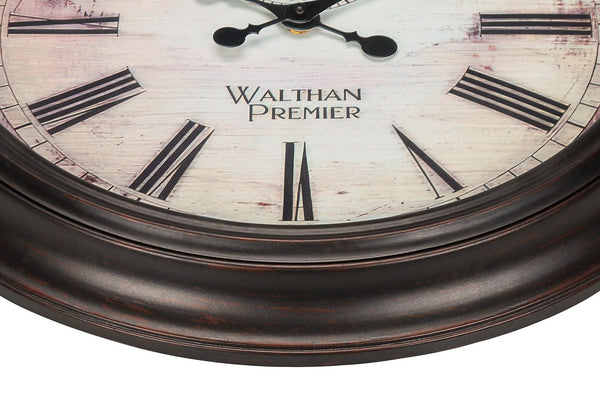 English Elm Clocks, 20-Inch Round Wall Clock In Rich Brown – Vintage Roman Numerals & Quiet Quartz Movement B2710P287073