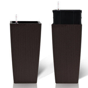 English Elm Pack of 2 Tall Square Faux Rattan Outdoor Planters with Auto Watering Patio Porch Set Brown W3213P311469