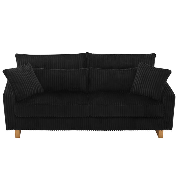 English Elm Modern Corduroy Upholstered Loveseat Sofa with Pocket Springs and Four Accent Pillows Black N763S000040B