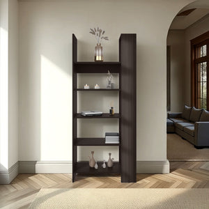 English Elm Woodstock Tall Bookcase with 4 Open Shelves, Two-Tone Walnut & Ash, Slim Modern Storage Unit B200P362029