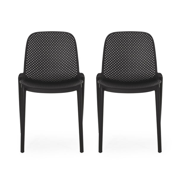 English Elm Christopher Knight Home® - IVY Outdoor Dining Chair with Weather-Resistant Polypropylene, Perforated Modern Design & Durable Frame Black 33.5 L x 23.5 W x 20.3 H 68520.00BLK