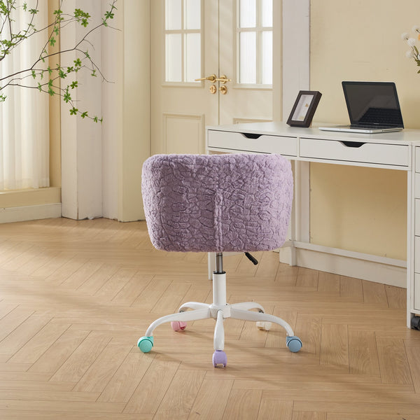 English Elm A&A Plush Faux Fur Office Chair with Ergonomic Wrap Back, Breathable No-Shed Seat and Stable Base Violet W1143P324152