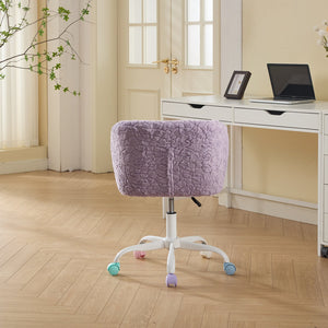 English Elm A&A Plush Faux Fur Office Chair with Ergonomic Wrap Back, Stable Metal Base, Breathable, Cute Wheels Violet W1143P324152