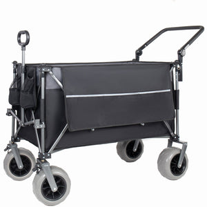 English Elm Multi-functional Folding Wagon with Canopy All Terrain Tires 480lb Steel Frame Outdoor Black+ Gray W2932P417663