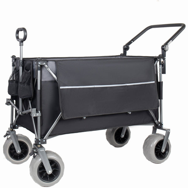 English Elm Multi-functional Folding Wagon with Canopy All Terrain Tires 480lb Steel Frame Outdoor Black+ Gray W2932P417663
