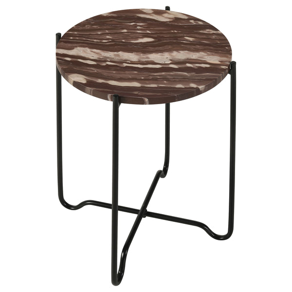 English Elm Kohala Genuine Marble Top Round Side Table with Matte Iron Base for Modern Interiors B062P447779