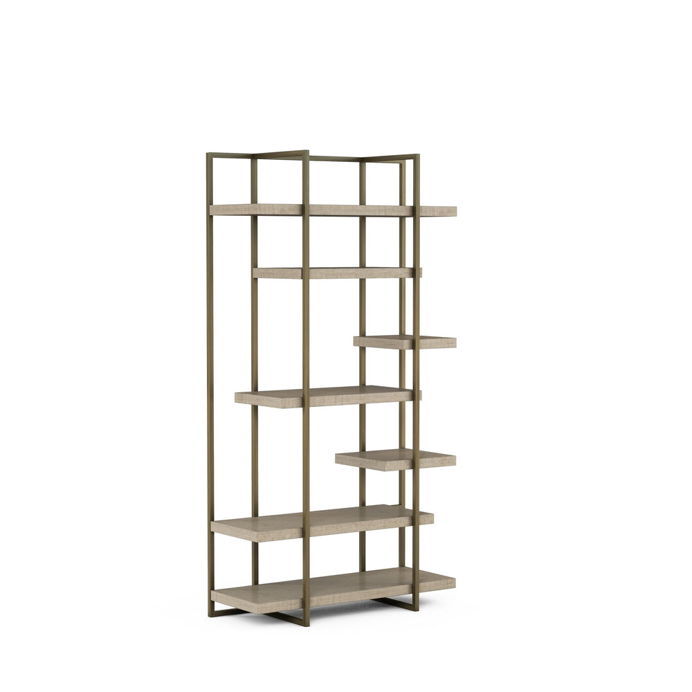 A.R.T. Furniture North Side Etagere - Modern Transitional Design With Flaxen Bronze Frame And 7 Stylish Shelves Brown Parrawood Solids,Quarter Figured,Fiddle Ash Veneer,Metal 269402-2556