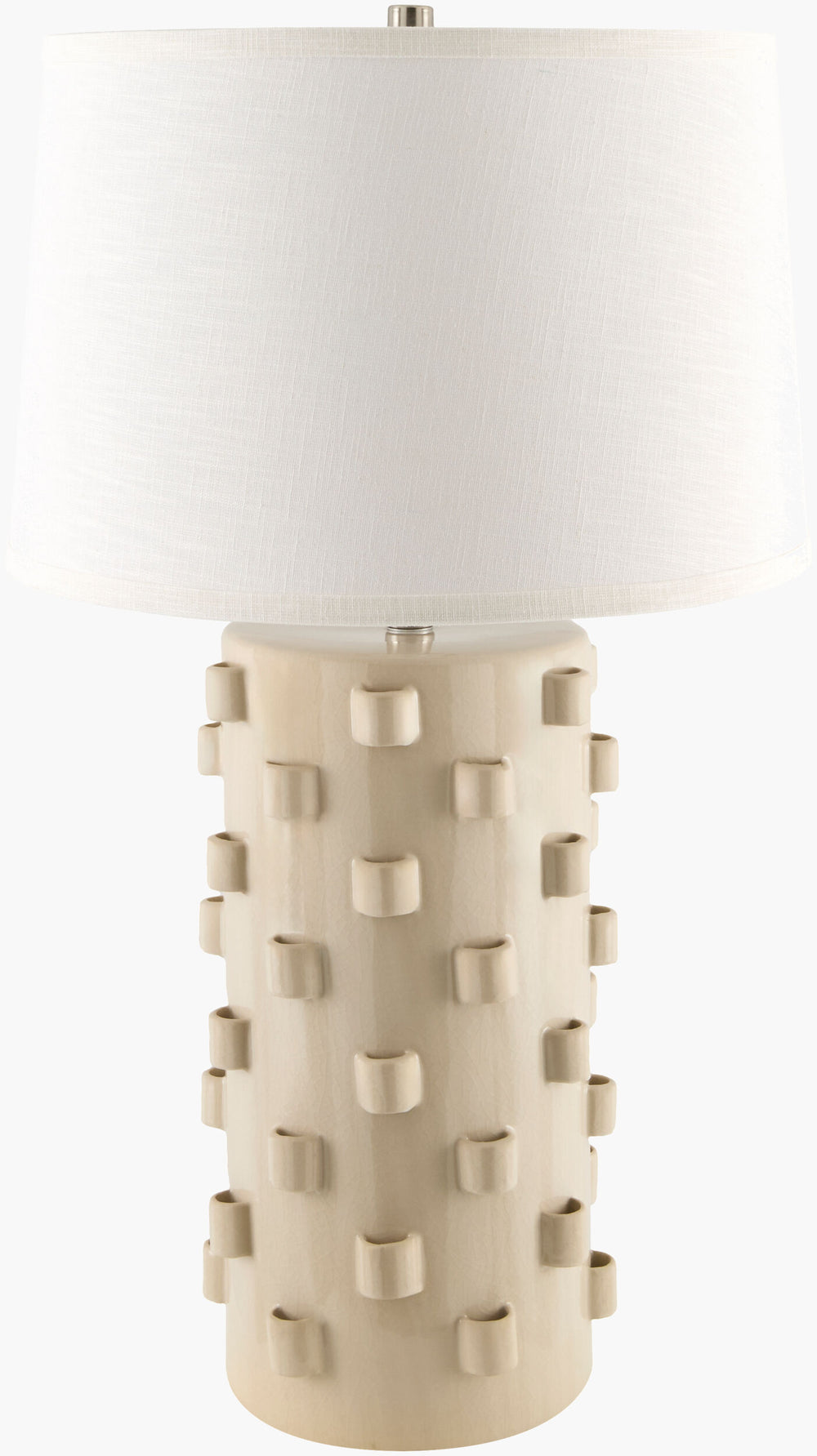 Surya Fedje 30" Accent Table Lamp - Elegant Art Deco Design With Warm Glow, Perfect For Any Room Decor Body, Cream,Shade, White,Finial, Metallic ,Nickel,Harp, Metallic ,Nickel,Cord, Translucent Ceramic,Linen,Linen,Linen,Plastic,Iron Fdj-001
