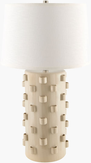 Surya Fedje 30" Accent Table Lamp - Elegant Art Deco Design With Warm Glow, Perfect For Any Room Decor Body, Cream,Shade, White,Finial, Metallic ,Nickel,Harp, Metallic ,Nickel,Cord, Translucent Ceramic,Linen,Linen,Linen,Plastic,Iron Fdj-001