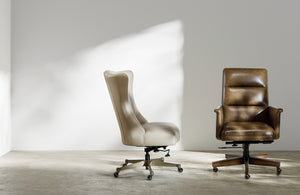 Hooker Furniture Lynn Executive Swivel Tilt Chair With Flared High Back, Top-Grain Leather & Glazed Gold Base Beige EC857-083