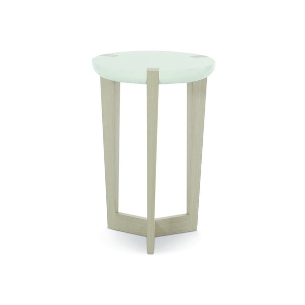 Bernhardt Bernhardt Axiom Round Accent Table With White Linen Maple Top, Tapered 3-Leg Base & Gray Veneer Finish 381122