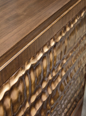 Hooker Furniture Eleana Sculptural Two-Door Chest In Light Caramel Walnut With Sunlit Bronze Doors, Soft-Close Storage 7252-85002-85