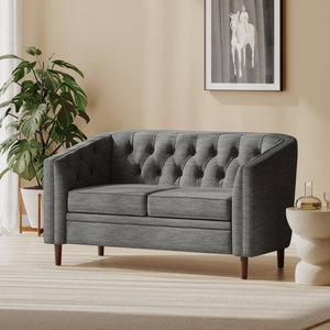 English Elm Christopher Knight Home® - LOVESEAT Diamond-Tufted PU Upholstery with Button Stitching, Tapered Birch Legs, Contemporary Chic Charcoal 72248.00FCHAR