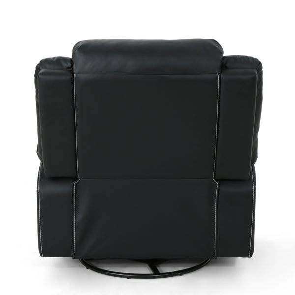 English Elm Christopher Knight Home® - 39" Wide Faux Leather Manual Swivel Recliner with 360° Rotation, Multi-Angle Comfort and Durable PU Finish Black 62814.00BLK