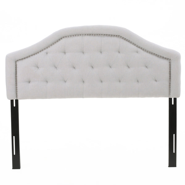 English Elm Tufted Queen Headboard with Nailhead Trim Solid Wood Frame Adjustable Iron Legs Light Grey 57875.00LGRY