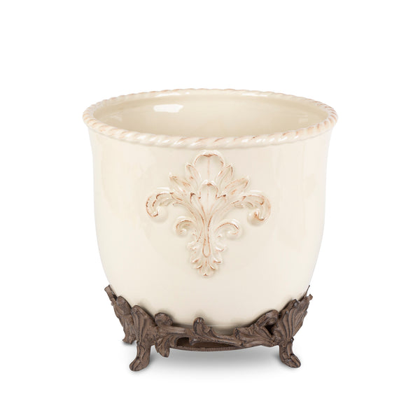 Acanthus Stoneware Planter on Metal Base ECL95174 Park Hill