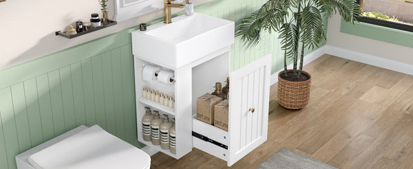 English Elm 20-Inch Compact Bathroom Vanity with Ceramic Sink, Wall-Mounted MDF Cabinet, Modern Space-Saver Design White N725P314023K
