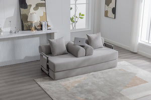 English Elm UNITED modular foldable sofa with metal frame, corduroy upholstery, side pocket & quick assembly convenience Light Gray W1568P374133