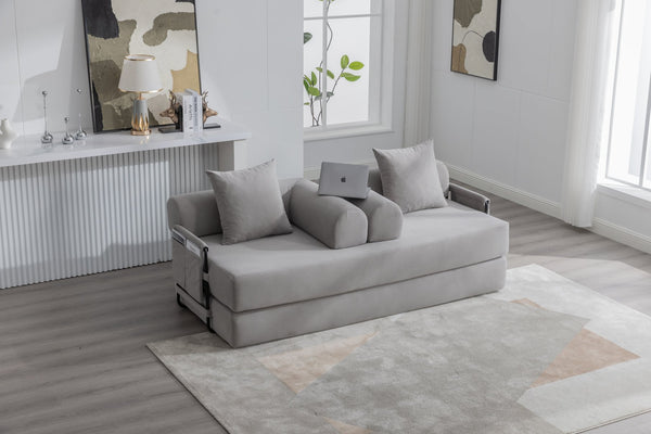 English Elm UNITED modular foldable sofa with metal frame, corduroy upholstery, side pocket & quick assembly convenience Light Gray W1568P374133