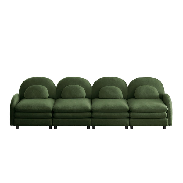 English Elm Teddy Fleece Modular Cloud Sofa Four Seat Curved Sculptural Design for Modern Living Rooms Green W5656S00088