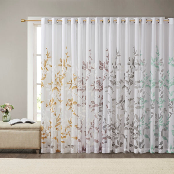 English Elm Burnout Botanical Curtain Panel Set – 2 Elegant Grey Panels With Silver Grommets For Light Filtering B035129675